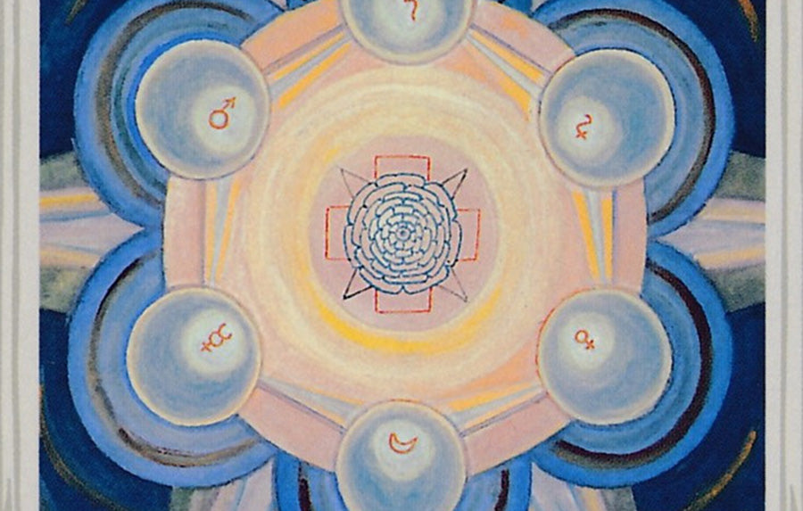 Six of Disks called Success, Thoth Tarot represents Moon in Taurus