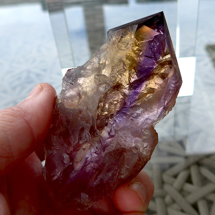 Semi Polished Translucent Rainbow Ametrine Wand by Lawrence Stoller