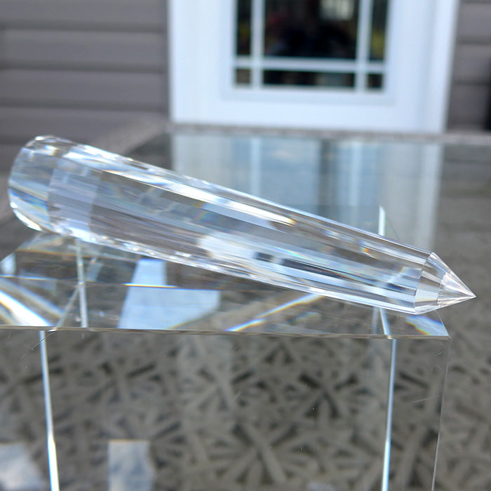 24 Sided Clear Himalayan Quartz Vogel Wand with Blue Rutile Cloud by David Zhuang