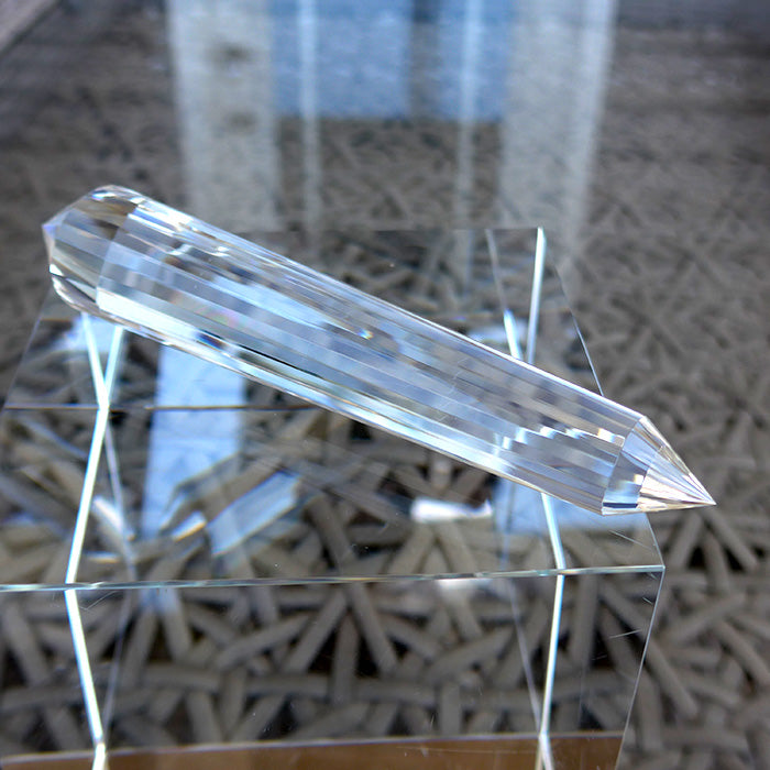 24 Sided Clear Himalayan Quartz Vogel Wand with Blue Rutile Cloud by David Zhuang