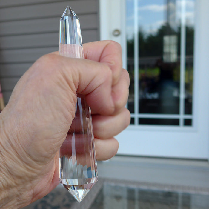 24 Sided Clear Himalayan Quartz Vogel Wand with Blue Rutile Cloud by David Zhuang