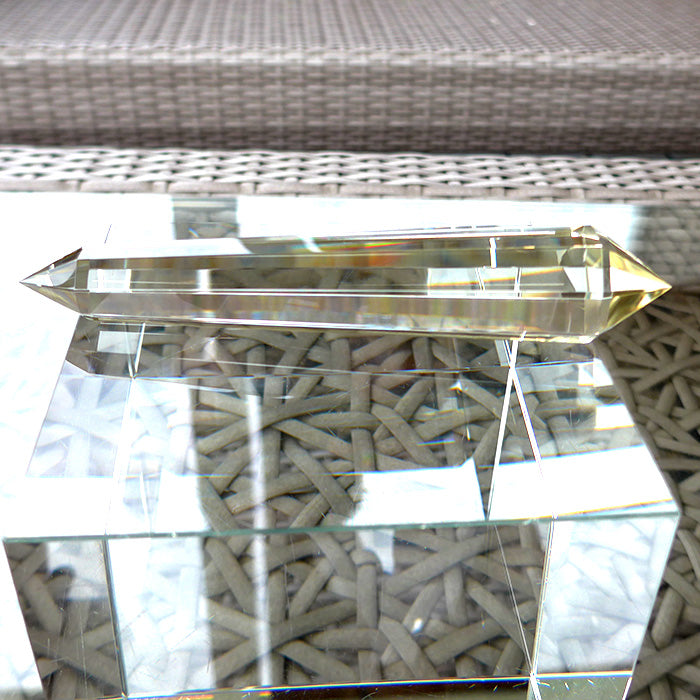 Slim Octagonal Tibetan Champagne Citrine Vogel Wand with Zoning by David Zhuang
