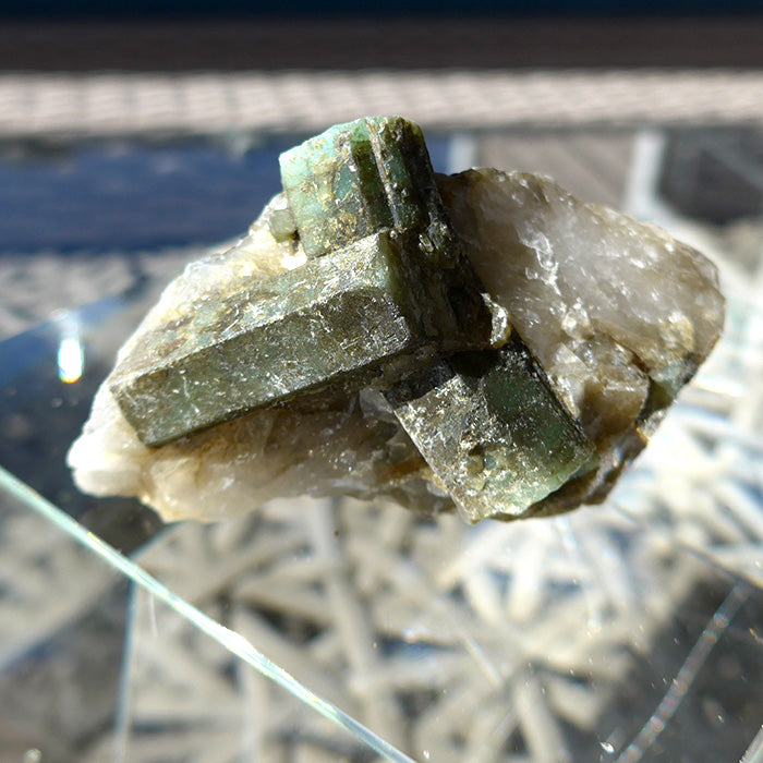 Large Emerald Rods in Rose Quartz Matrix