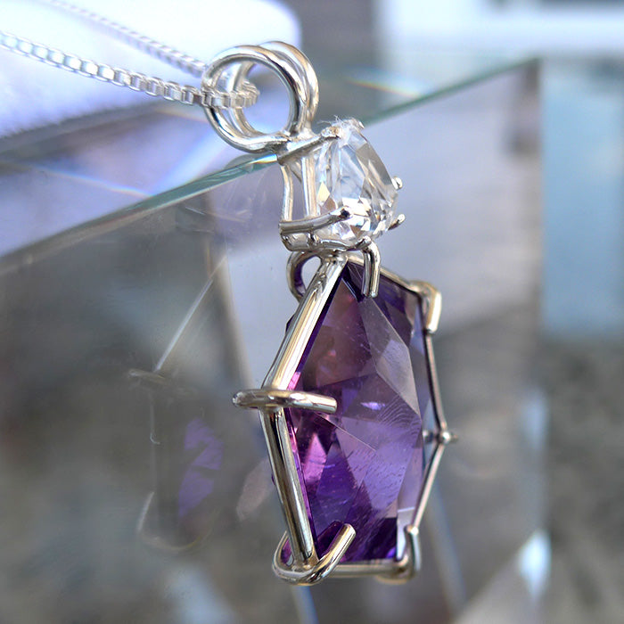 Amethyst Flower of Life with Trillion Clear Quartz Crown