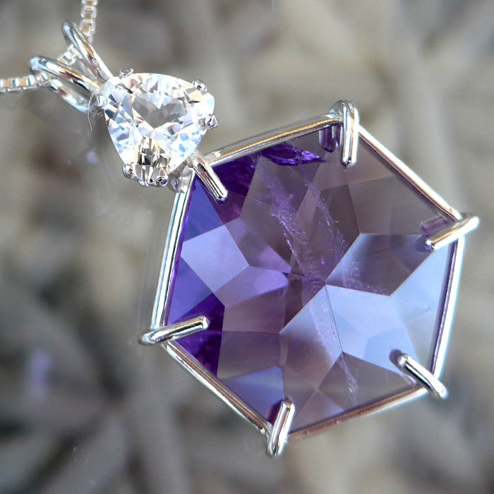 Amethyst Flower of Life with Trillion Clear Quartz Crown