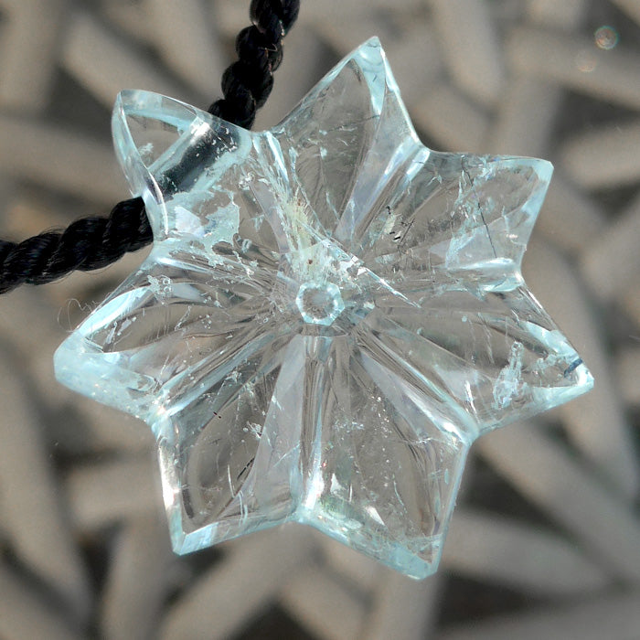 Aquamarine Flower of Isis Pendant with Black Tourmaline Threads by Lawrence Stoller