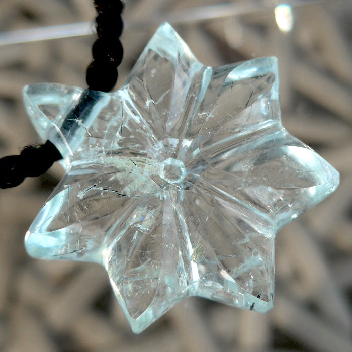 Aquamarine Flower of Isis Pendant with Black Tourmaline Threads by Lawrence Stoller