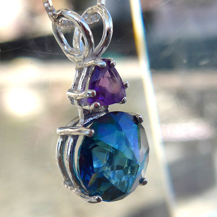 Aqua Aura Mini Radiant Heart with 5mm Trillion Amethyst