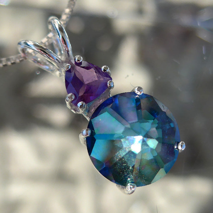 Aqua Aura Mini Radiant Heart with 5mm Trillion Amethyst