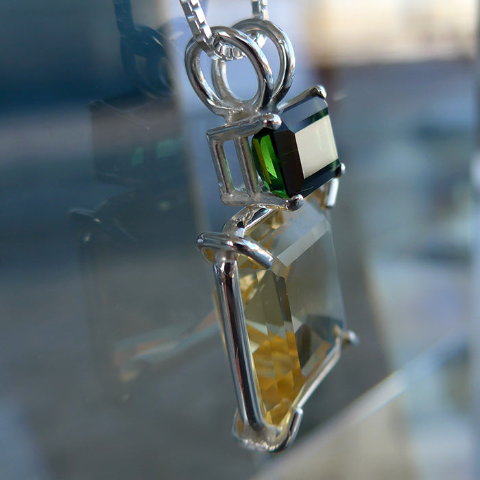 Citrine Earth Heart Crystal with Emerald Cut Green Tourmaline Crown