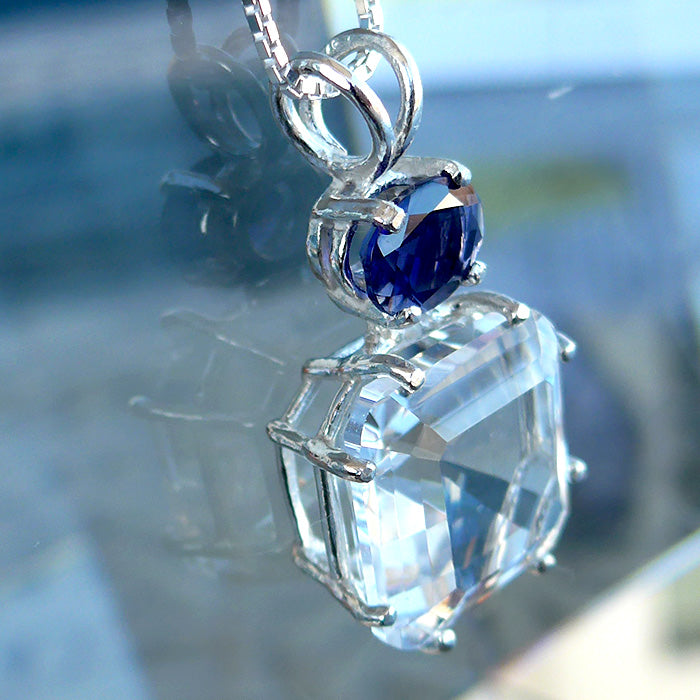 Clear Quartz Earth Heart Pendant with Oval Iolite Crown