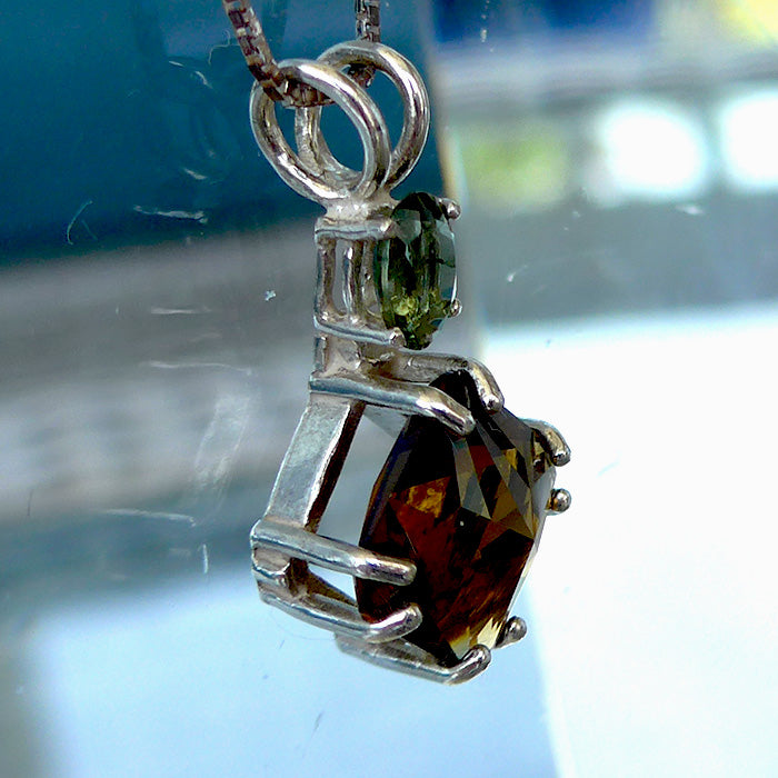Citrine Mini Magician Stone Pendant with Oval Moldavite Crown