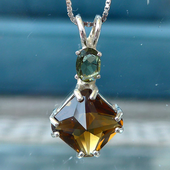 Citrine Mini Magician Stone Pendant with Oval Moldavite Crown