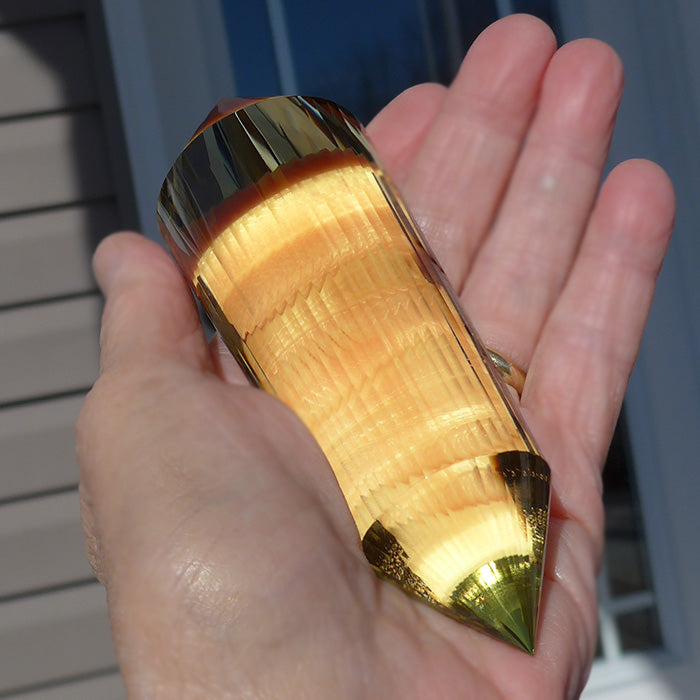 DOUBLE PRICE DROP: Fat 48 Facet Tibetan Citrine Vogel Wand by David Zhuang with Dark Zoning