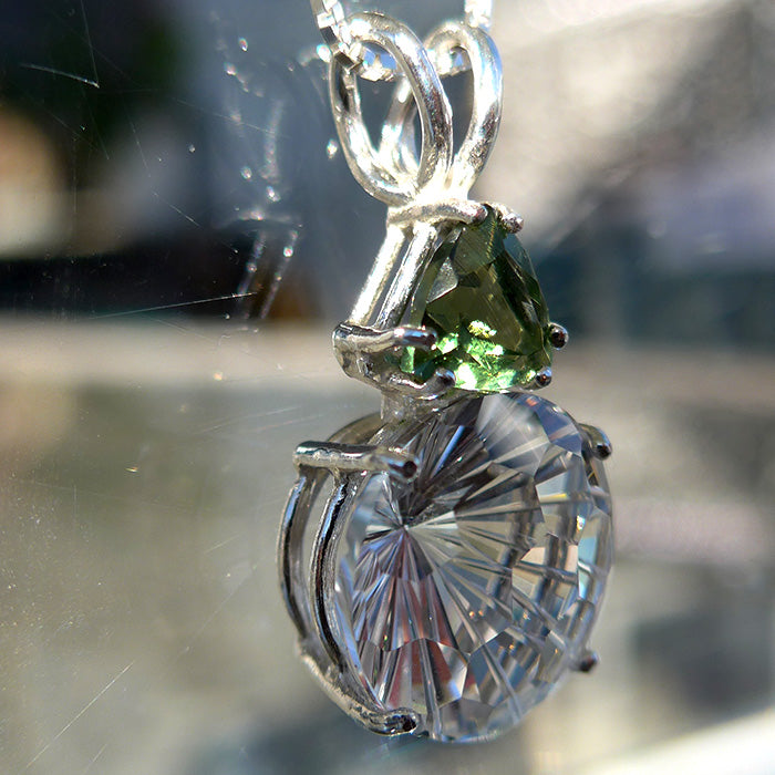 Clear Quartz Super Nova with Trillion Moldavite Gemstone