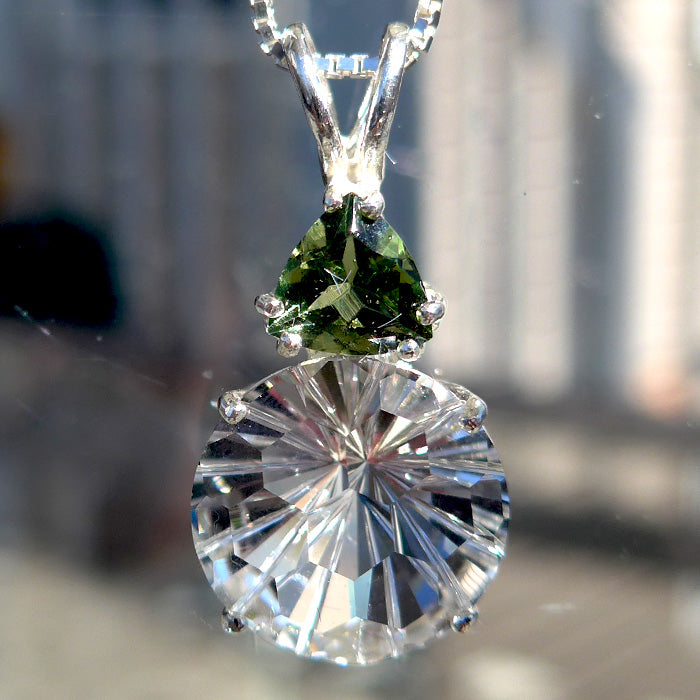Clear Quartz Super Nova with Trillion Moldavite Gemstone