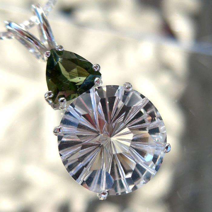 Clear Quartz Super Nova with Trillion Moldavite Gemstone