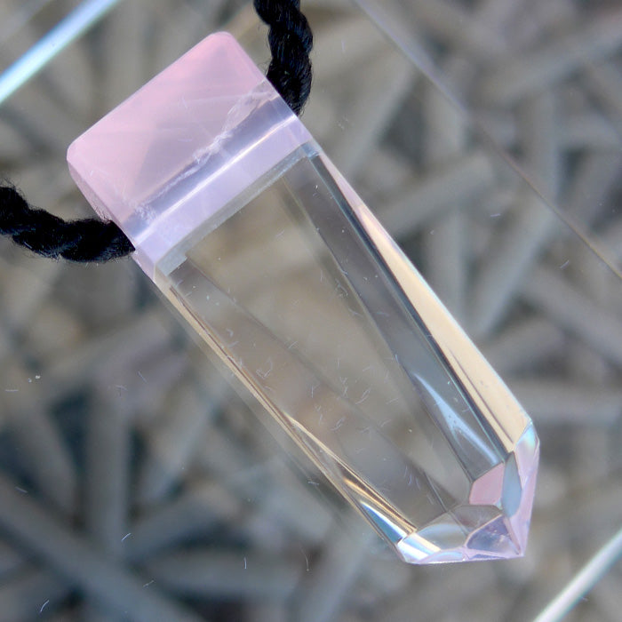 Ultra Clear Quartz Pendant Wand with Rose Quartz Crown by Lawrence Stoller
