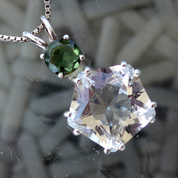 Clear Quartz Star of Venus with Round Moldavite Crown Pendant