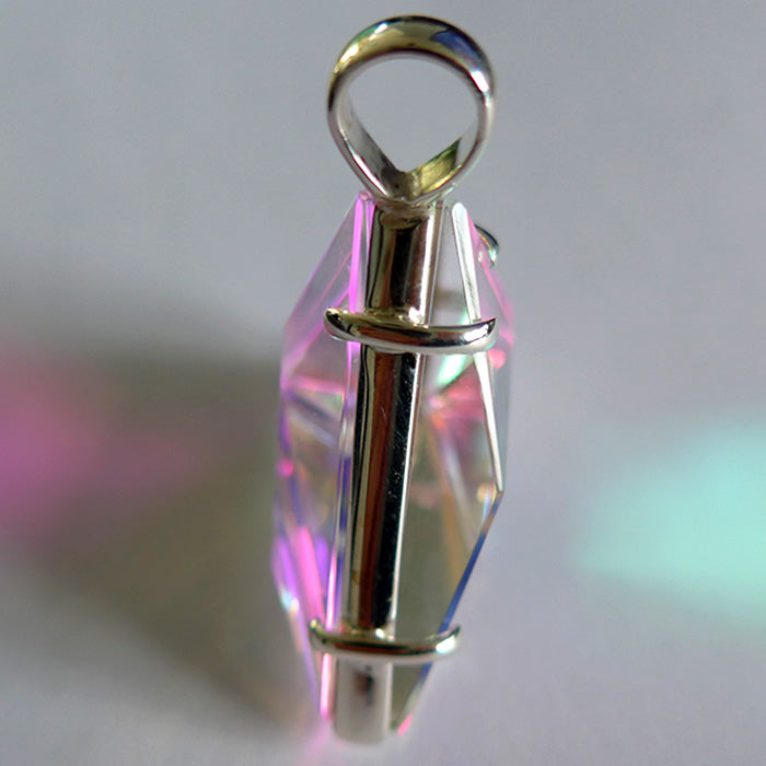 Super Size Clear Quartz Star of David with Magenta Dichroic Glass by Kings Amao