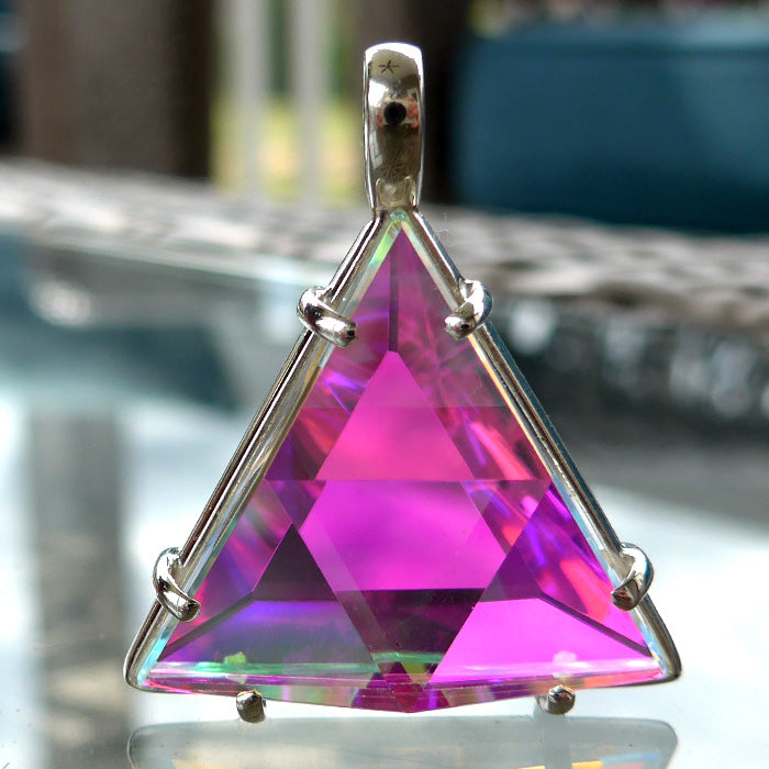 Super Size Clear Quartz Star of David with Magenta Dichroic Glass by Kings Amao