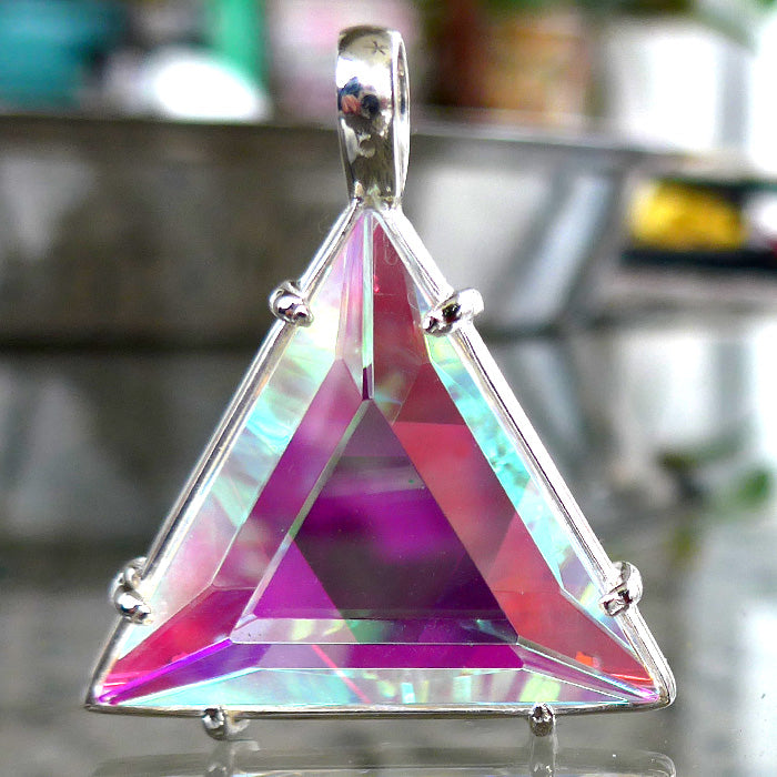 Super Size Clear Quartz Star of David with Magenta Dichroic Glass by Kings Amao