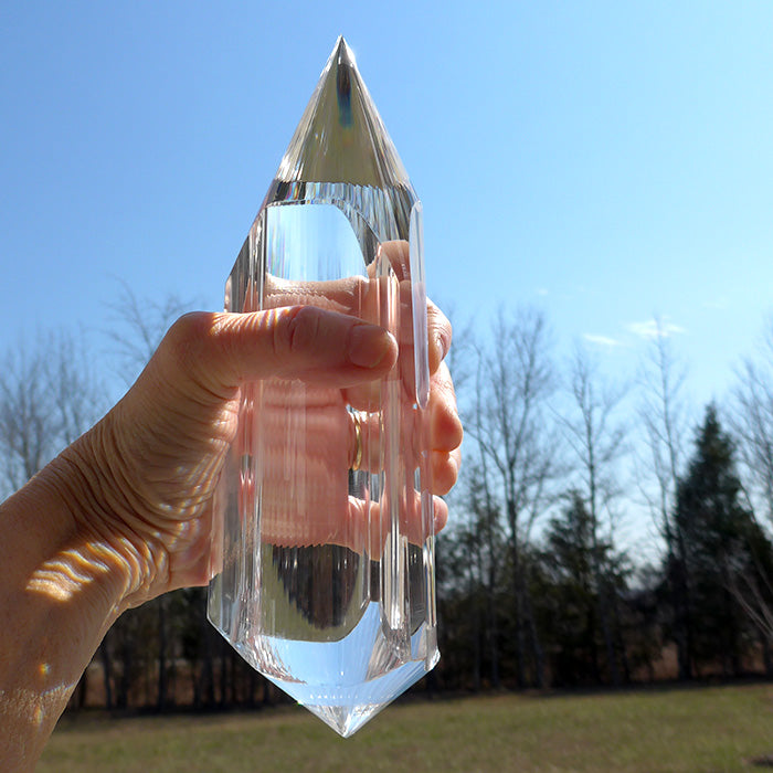 COLLECTOR'S ITEM: Giant Triangular 3 Convex Channel 6 Gate Master Cut 72 Facet Golden Dolphin Osiris Vogel Healing Wand by Ray Pinto