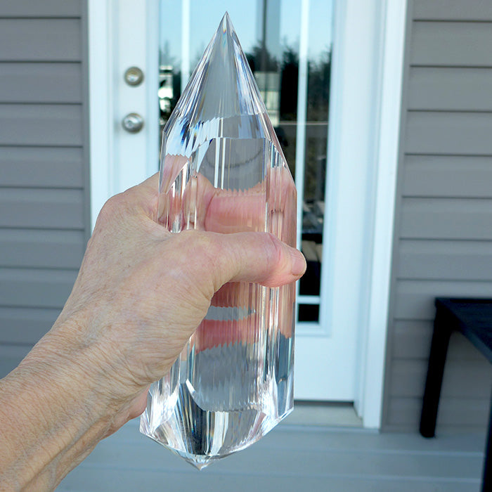 COLLECTOR'S ITEM: Giant Triangular 3 Convex Channel 6 Gate Master Cut 72 Facet Golden Dolphin Osiris Vogel Healing Wand by Ray Pinto