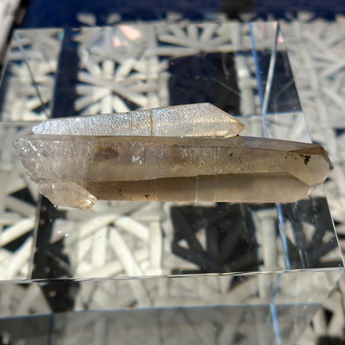 Double Point Shadow Lemurian Window Wand with Bridge Crystals