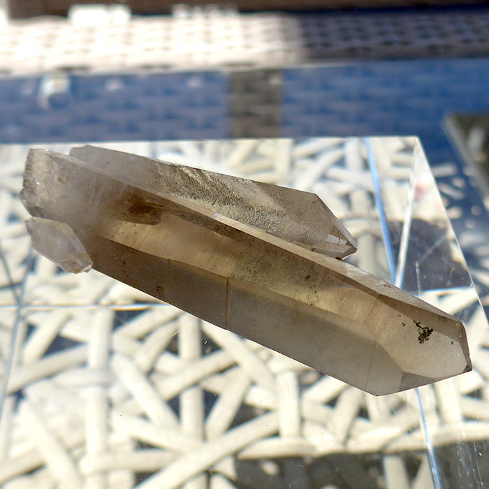 Double Point Shadow Lemurian Window Wand with Bridge Crystals
