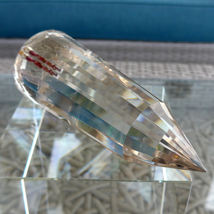 DOUBLE PRICE DROP: 18 Sided Garnet Filled Gold Capped Pale Smoky Quartz Energy Healing Wand