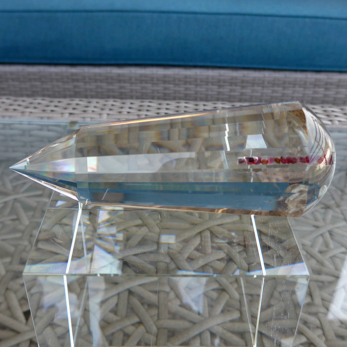 DOUBLE PRICE DROP: 18 Sided Garnet Filled Gold Capped Pale Smoky Quartz Energy Healing Wand