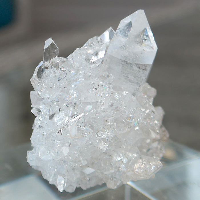 Gem Apophyllite Cluster with Big Pyramid and Rainbows
