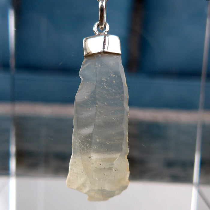 Long Sterling Capped Libyan Desert Glass Pendant