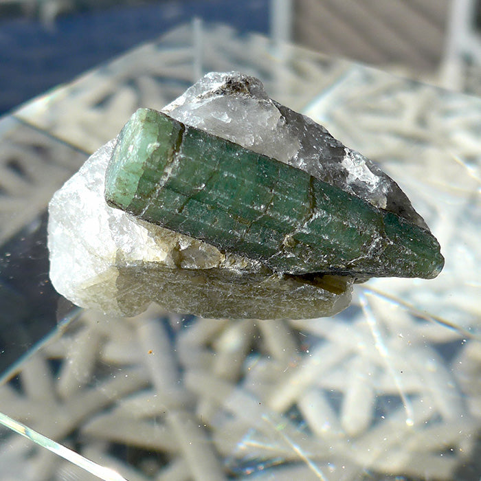 Large Emerald Rod in Quartz Matrix
