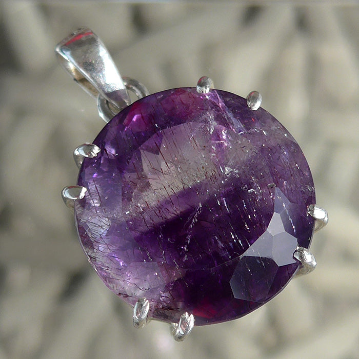 Round Purple Splash Rutilated Amethyst Pendant with Lepidocrocite