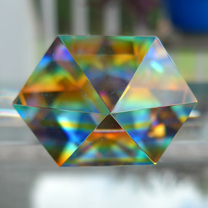 Hexagonal Magic Rainbow Dichroic Glass Smoky Phantom and Lemurian Quartz Vogel Wand by Kings Amao