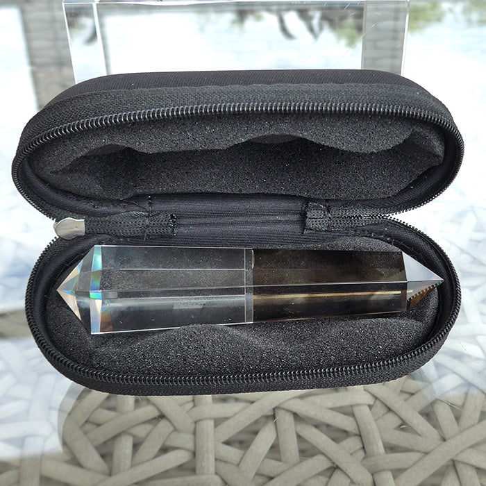 Hexagonal Magic Rainbow Dichroic Glass Smoky Phantom and Lemurian Quartz Vogel Wand by Kings Amao