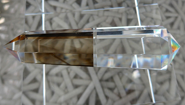Hexagonal Magic Rainbow Dichroic Glass Smoky Phantom and Lemurian Quartz Vogel Wand by Kings Amao