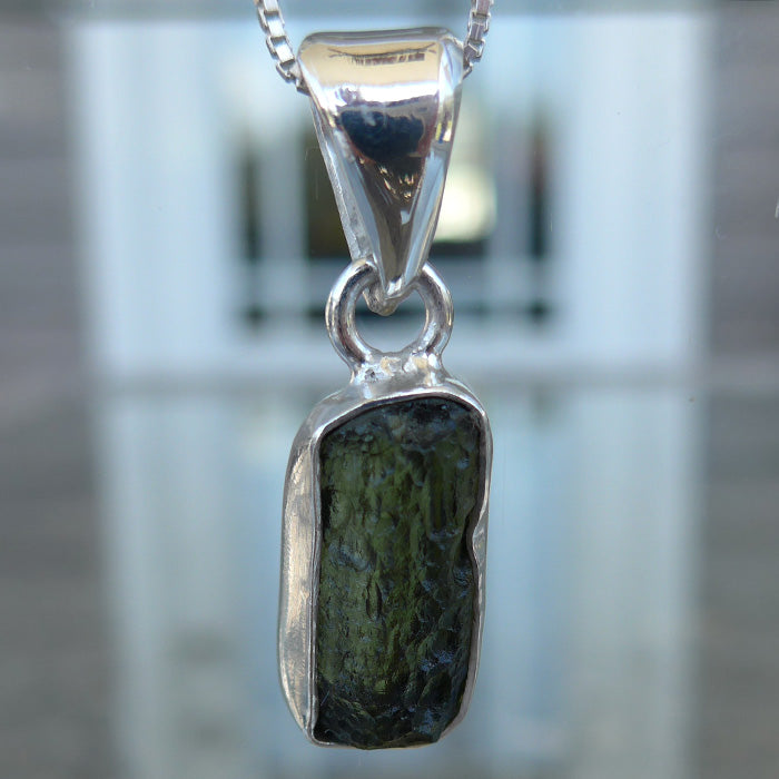 Tall Unpolished Moldavite Pendant