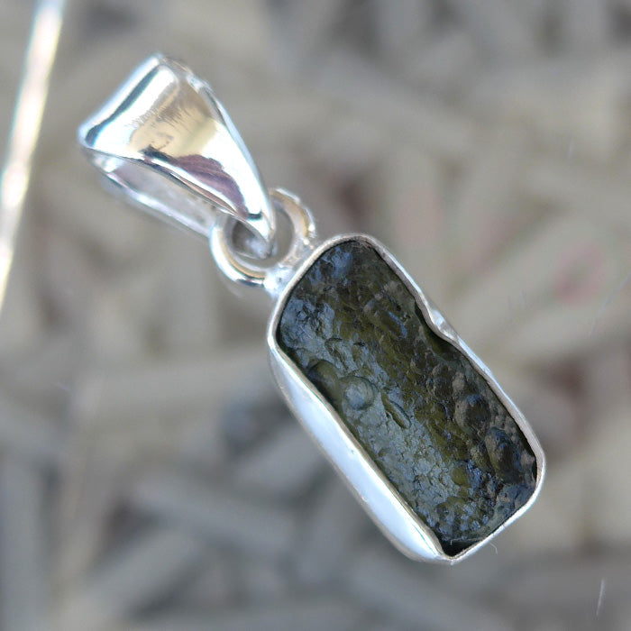 Tall Unpolished Moldavite Pendant
