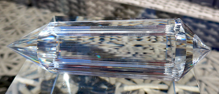 COLLECTOR'S ITEM: Triangular 3 Convex Channel 6 Gate Master Cut 72 Facet Golden Dolphin Osiris Vogel Phi Crystal Healing Wand