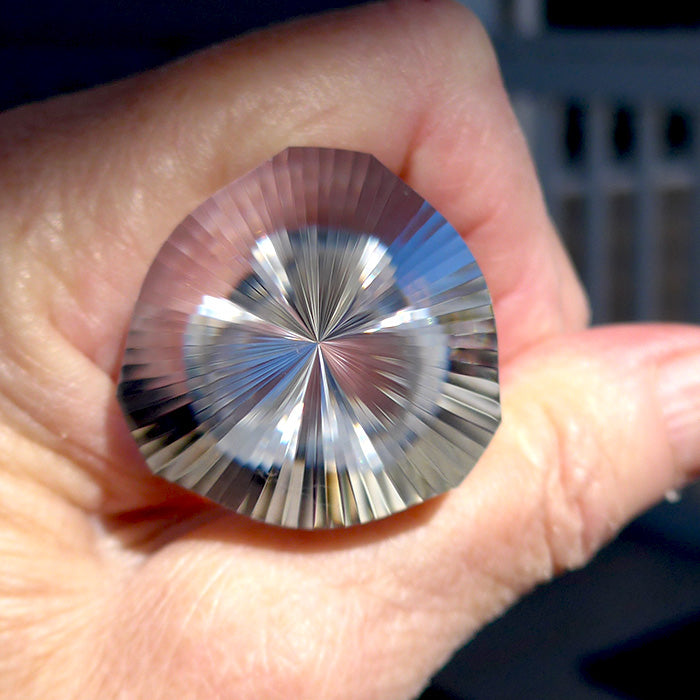 COLLECTOR'S ITEM: Triangular 3 Convex Channel 6 Gate Master Cut 72 Facet Golden Dolphin Osiris Vogel Phi Crystal Healing Wand