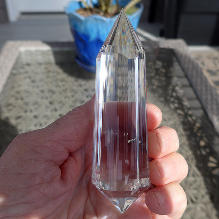 COLLECTOR'S ITEM: Triangular 3 Convex Channel 6 Gate Master Cut 72 Facet Golden Dolphin Osiris Vogel Phi Crystal Healing Wand