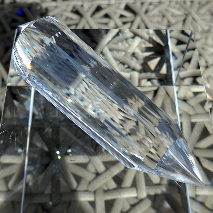 COLLECTOR'S ITEM: Triangular 3 Convex Channel 6 Gate Master Cut 72 Facet Golden Dolphin Osiris Vogel Phi Crystal Healing Wand