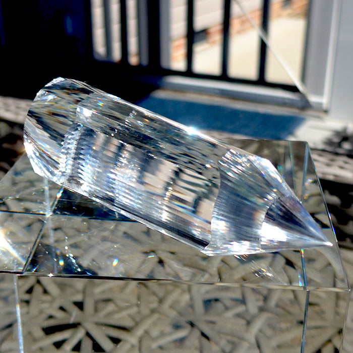 COLLECTOR'S ITEM: Triangular 3 Convex Channel 6 Gate Master Cut 72 Facet Golden Dolphin Osiris Vogel Phi Crystal Healing Wand