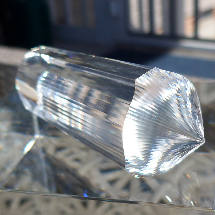 COLLECTOR'S ITEM: Triangular 3 Convex Channel 6 Gate Master Cut 72 Facet Golden Dolphin Osiris Vogel Phi Crystal Healing Wand