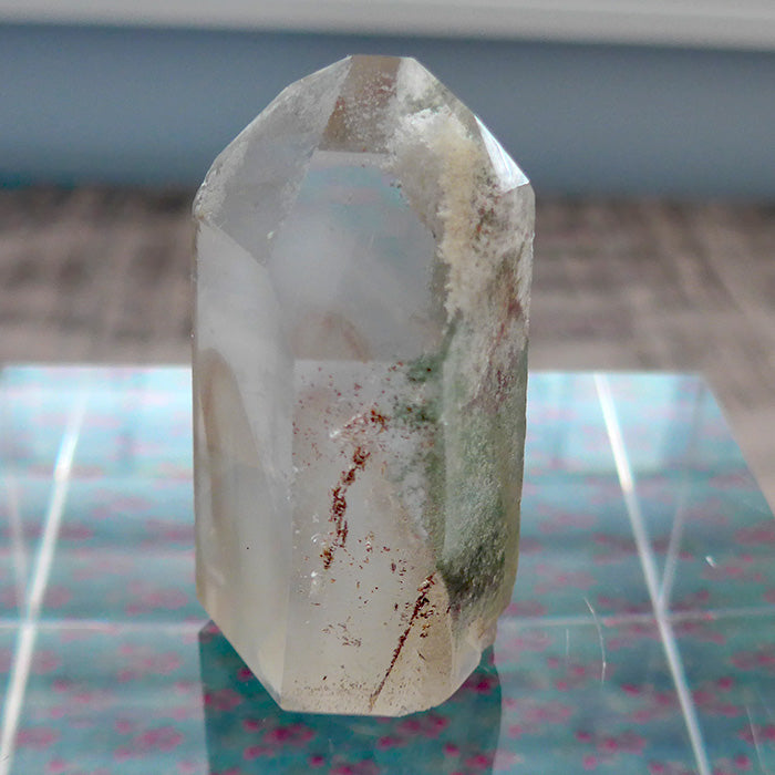 Polished Phantom Dream Lemurian Point with Twin and Chlorite