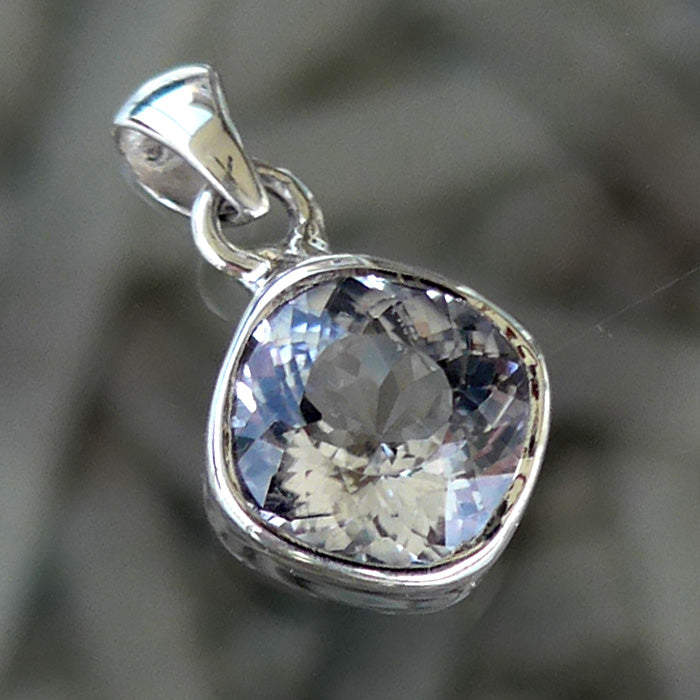 Gemstone Phenacite Squared Round Petite Pendant