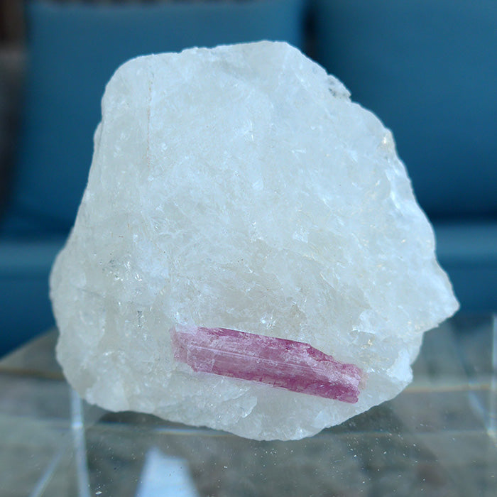 Pink Tourmaline Rod in Pale Aquamarine Matrix